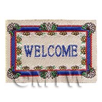 Dolls House Miniature 52mm Blue And White Welcome Mat (NW17)