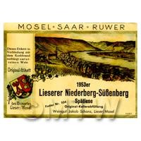Miniature German Lieserer Niederberg Subenberg Red Wine Label (1953 Vintage)