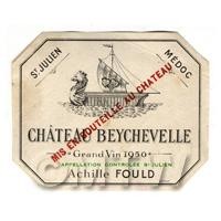 Miniature French Chateau Beychevelle White Wine Label (1950 Vintage)