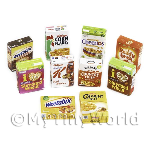 1/12 Scale Dolls House Miniatures | Dolls House Miniature Selection Of 10 Breakfast Cereal Boxes (CB2)